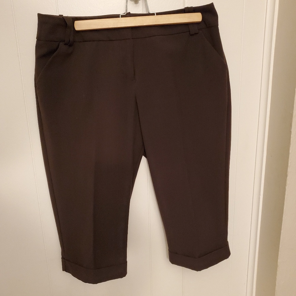 Women's dark brown cuffed, capri dress pants